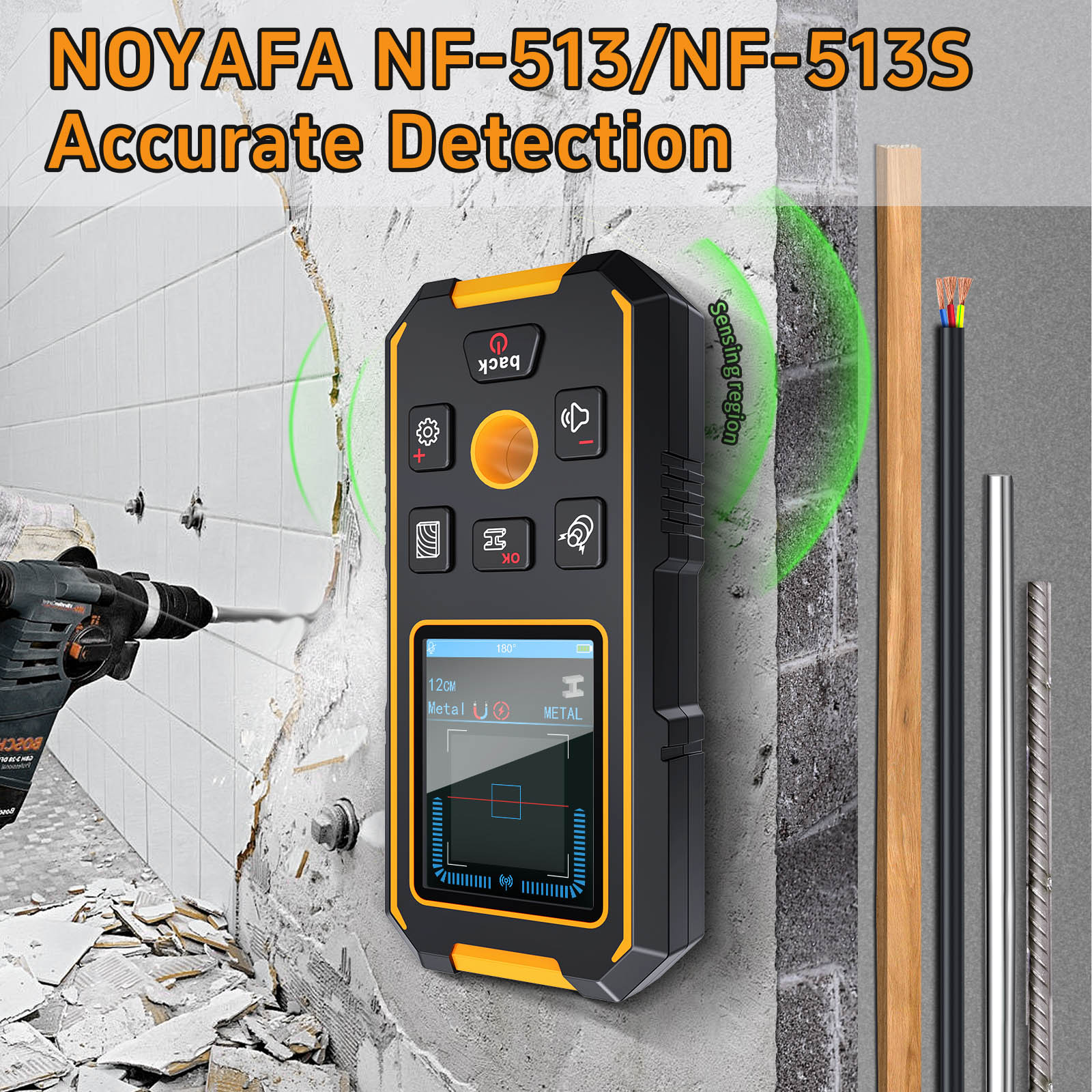 Noyafa Multifunctional Wall Detector / Stud Finder detect metal, wood, and live wires NF-513S - Image 2