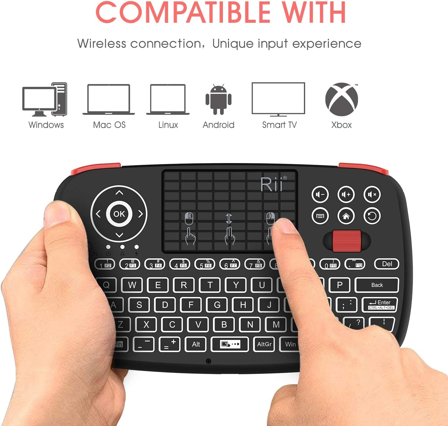 Rii Mini Keyboard Wireless 2.4GHz & Bluetooth with Touchpad, Scrollwheel, Media & L/R Keys i4 - Image 8