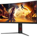 AOC MONITOR 34'', CU34G4, GAMING CURVED, G, VA, WQHD, 3440x1440, 80M:1, 0.5MS, FREESYNC, 180 Hz, 21:9, ULTRA WIDE, TILT, SWIVEL, HEIGHT ADJUSTABLE, HDMIx2, DPx2, WALLMOUNT, 3YW, BLACK