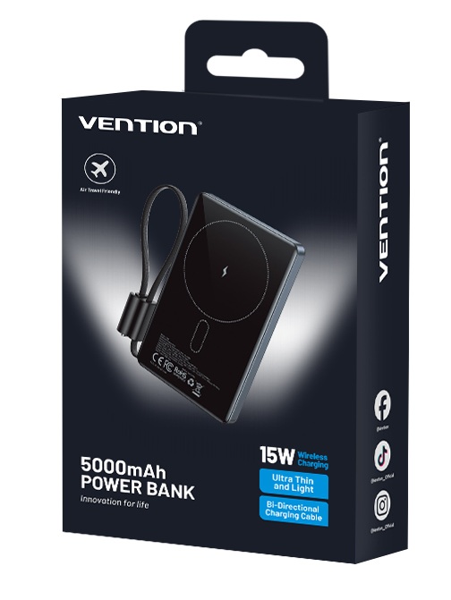 Vention MA Powerbank Wireless Magnetic 5000mAh 22.5W Wireless 15W Ultra Slim Grey FKKH0 - Image 10