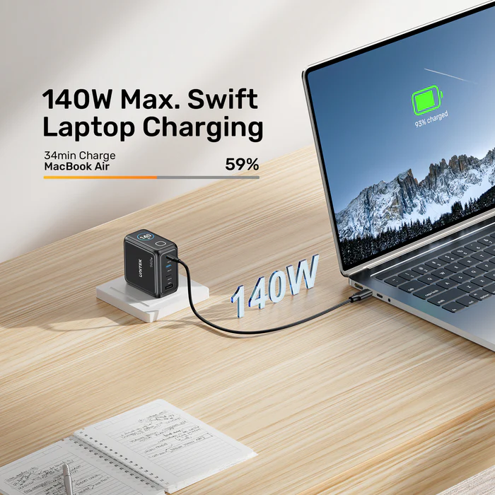 Unitek Charge Wall GaN 140W USBCx3 USBAx1 UK P1132 Black - Image 11