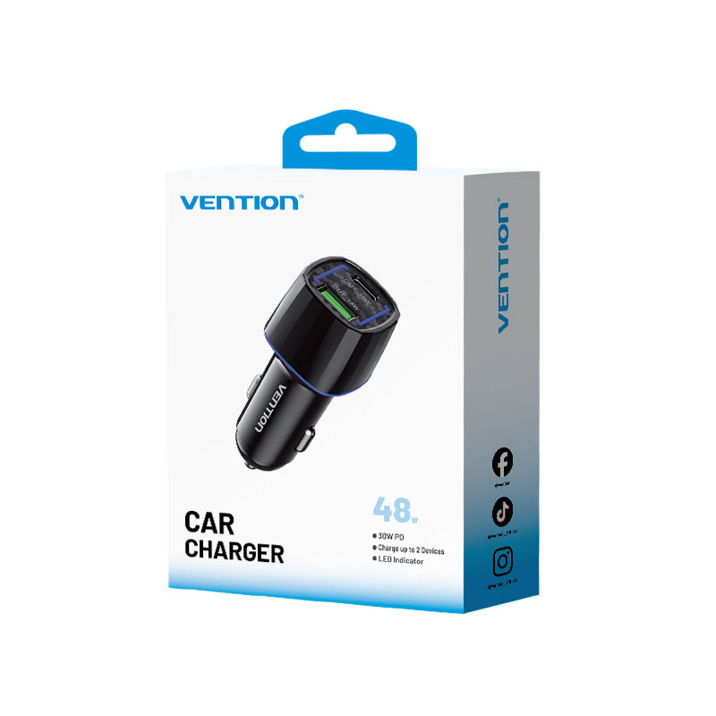 Vention Charger Car 48W 1xUSBC 1xUSBA 30W Max Black FFRB0 - Image 15