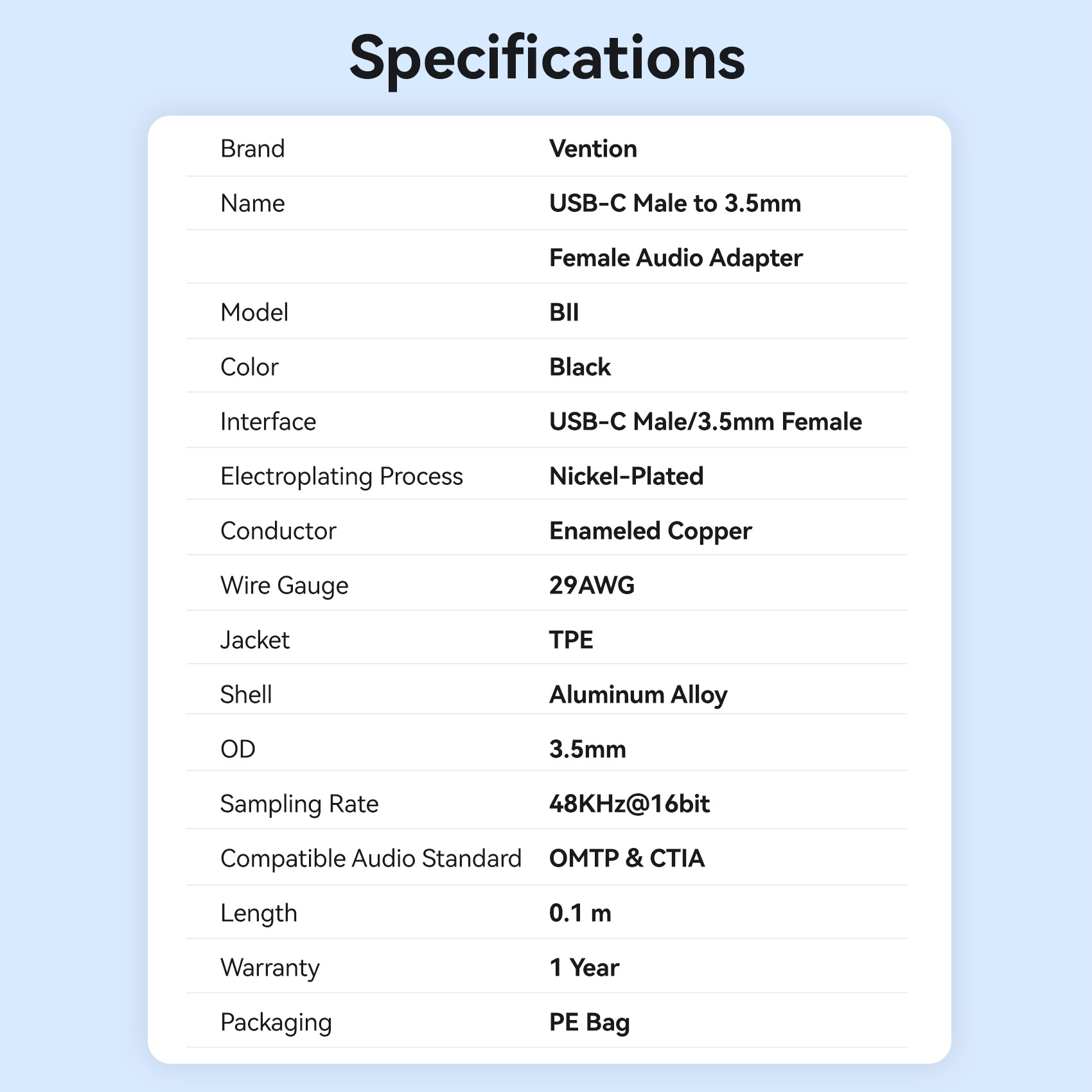 Vention AUDIO CONVERTER Female Adaptor 0.1m BIIBA - Image 9
