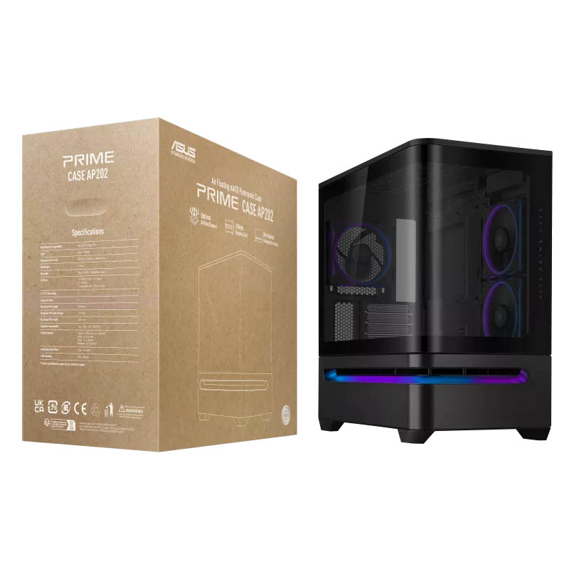 ASUS PC Case Prime mATX Panoramic Curved Tempered Glass Panels Aura Sync Light Band 3x Pre-Installed Fans USB-C AP202 ARGB Black - Image 14