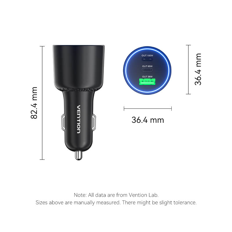 Vention Charger Car 165W 2xUSBC 1xUSBA 100W Max Black FFPB0 - Image 17