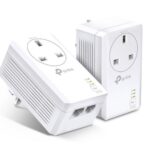 TP-LINK POWERLINE AV1000, PASSTHROUGH, TWIN PACK, 2 X GIGABIT PORT, 128-BIT AES ENCRYPTION, PLUG AND PLAY, UK PLUG