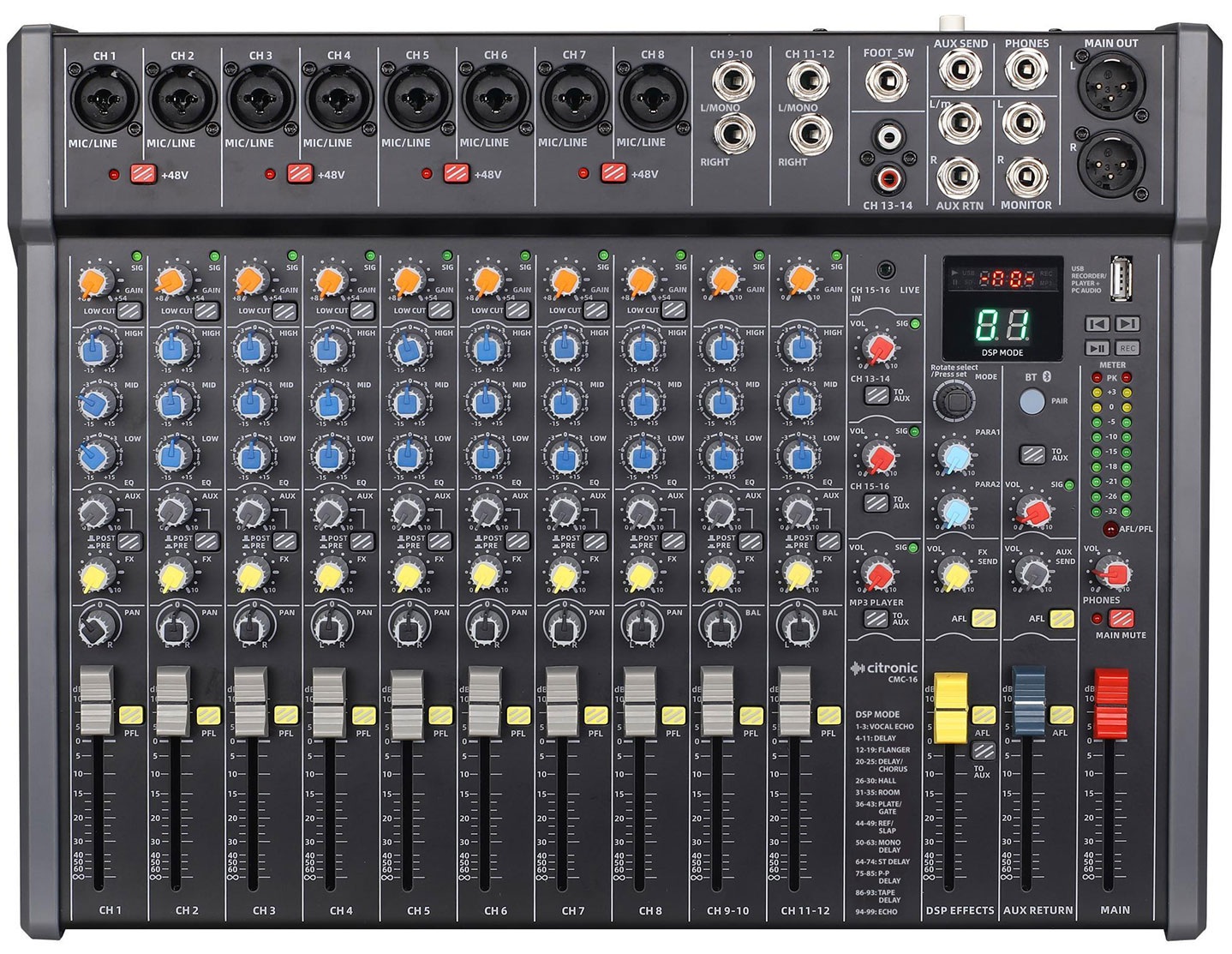 Citronic CMC-16 16ch Mixer Console with DSP USB Play-Record BT & PC Connectivity 170.942UK