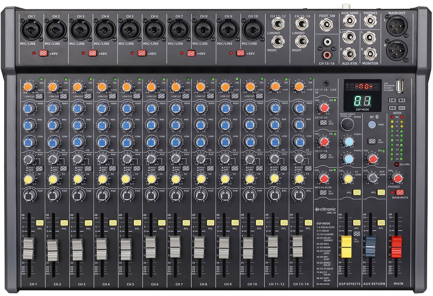 Citronic CMC-18 Live Mixer 18channels with DSP USB Play/Record Bluetooth PC/Mac Connect 170.944UK