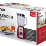 VOX BLENDER POWER: 600W, GLASS JUG 1.5L, 5 SPEEDS + PULSE, SRAINLESS STEEL BLADES, ICE CRUSH, CORD STORAGE, INOX DESIGN, COLOR: RED, CAN BLEND HARD FRUITS AND VEGETABLES
