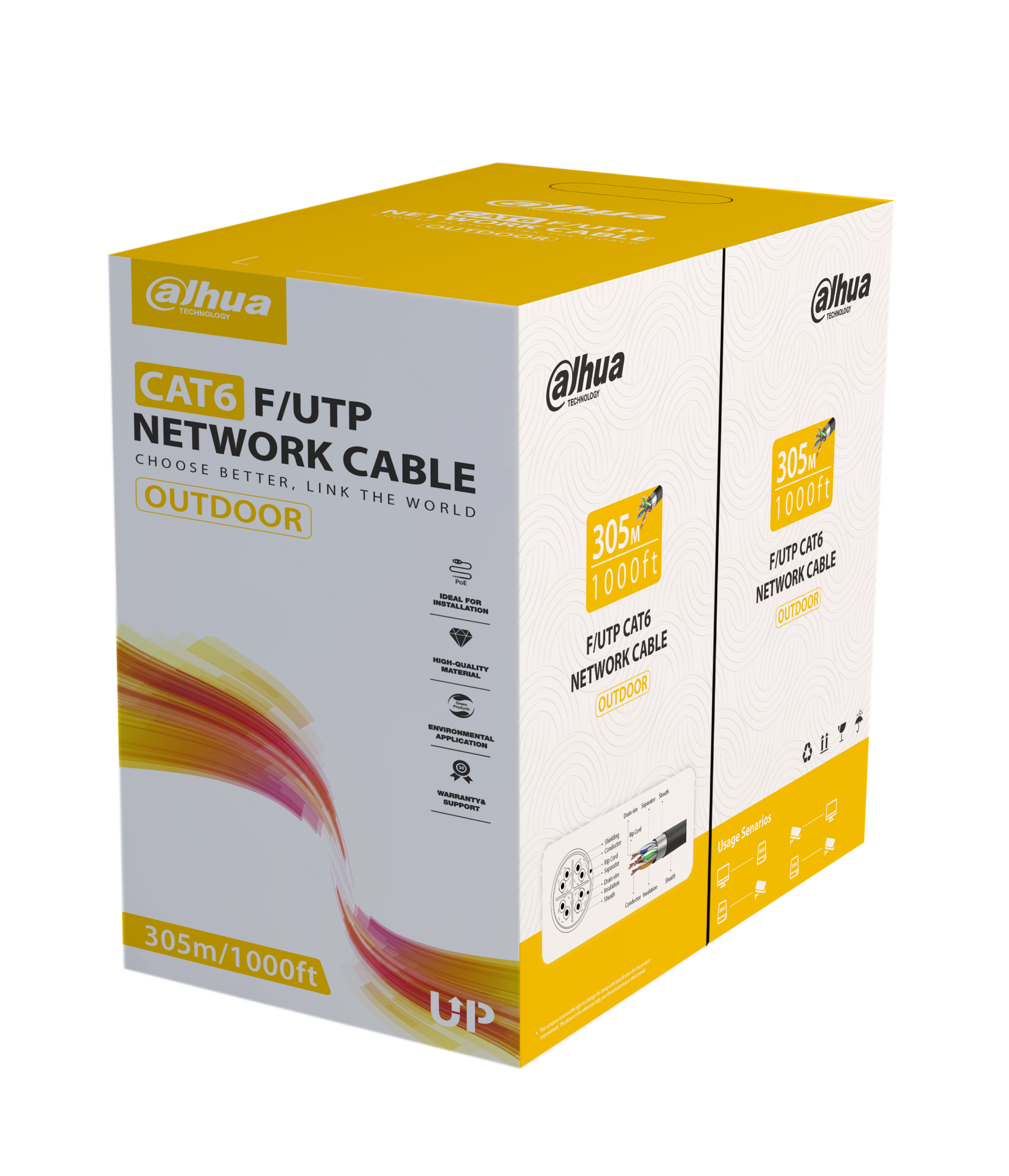 Dahua CAT6 OFC FTP Cable 305m 0.57mm Black Outdoor PFM920-6F