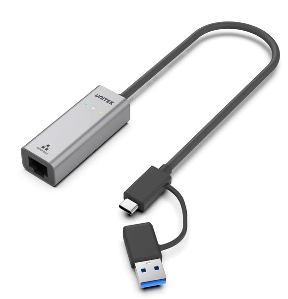 Unitek Converter USB-C to LAN Gigabit Ethernet+USB-A Y-3465A