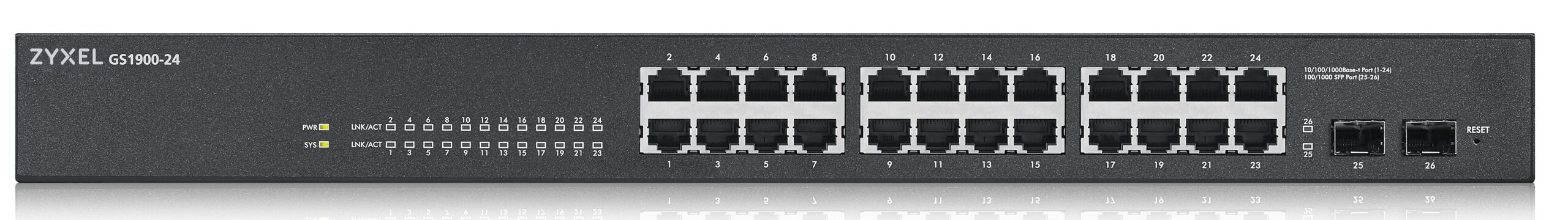 Zyxel Switch Gigabit Ethernet Managed 24-Port + 2SFP GS1900-24 UK Plug
