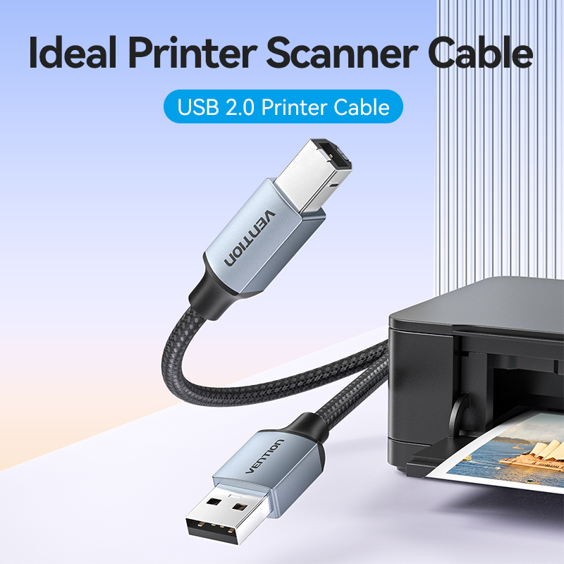 Vention IT Cable USB-A 2.0 to USB-B Printer Braided 10.0m Aluminium Grey CTTHL - Image 2