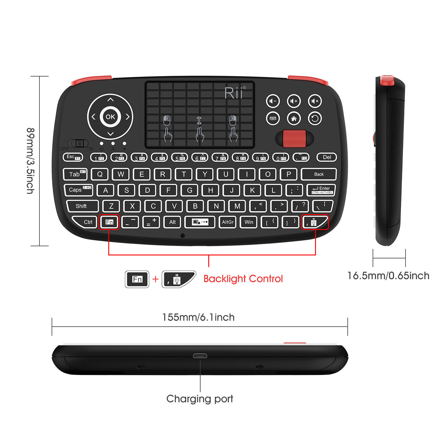 Rii Mini Keyboard Wireless 2.4GHz & Bluetooth with Touchpad, Scrollwheel, Media & L/R Keys i4 - Image 4