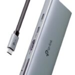 TP-LINK HUB 9-PORT, 1 × USB-C CONNECTOR, 1 × HDMI 4K 60Hz PORT, PD 100W PORT, 1 × RJ45 1000MBPS PORT 1 × SD, 1 × TF UP TO 104MBPS PORT, 3 × USB-A 3.0 PORTS，1 × USB-C 3.0 PORT, PLUG AND PLAY, SELF - STORAGE FOR CONNECTOR, FAST HEAT