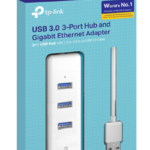 TP-LINK USB 3.0 3- PORT HUB AND GIGABIT ETHERNET ADAPTER 2 IN 1 USB ADAPTER, WHITE