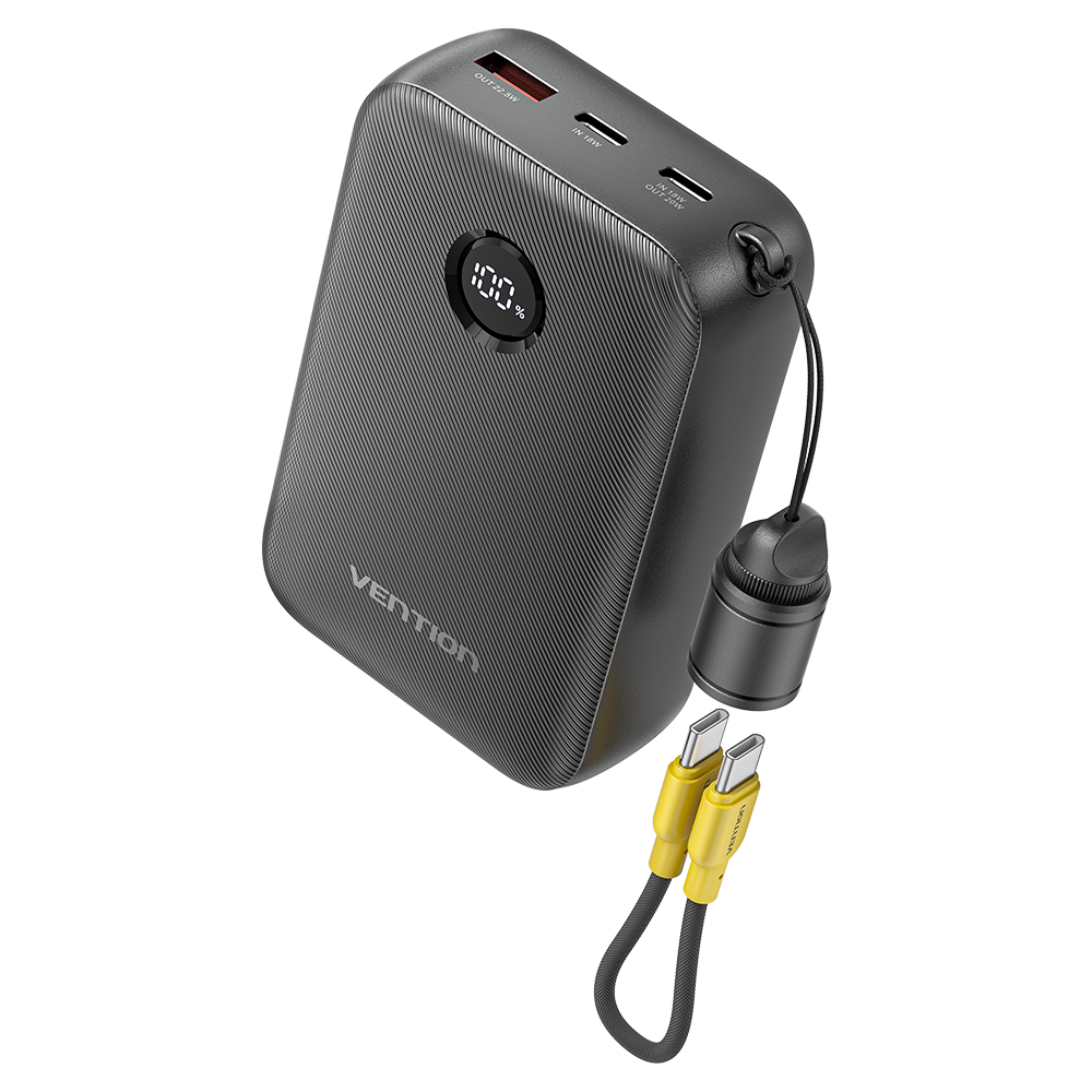 Vention MA Powerbank 20000mAh 22.5W Built-in USBC Lanyard + Display Black FKBB0-C - Image 2