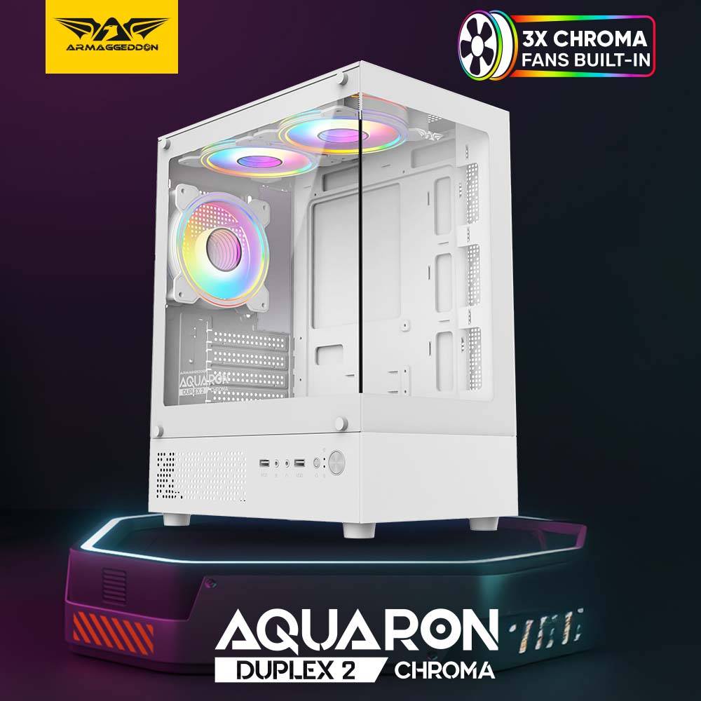 Armaggeddon Gaming Case M-ATX AQUARON DUPLEX 2 CHROMA White (3x Chroma Fans) - Image 2