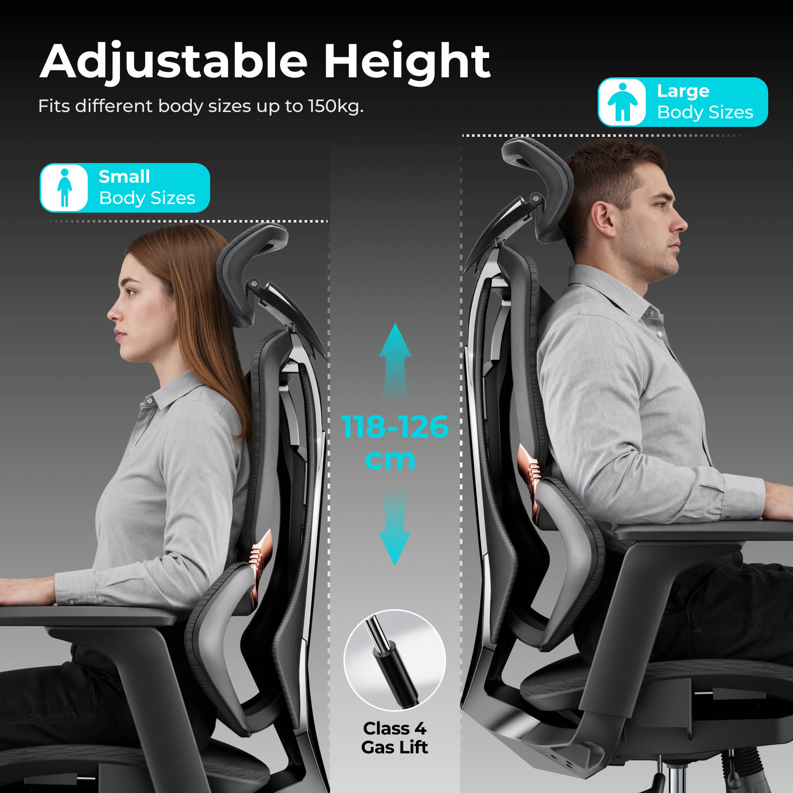 Lumivida Gaming/Office Chair Ergonomic Mesh Lumbar Support Adjustable Seat/Armrest CH09-8 Black - Image 2