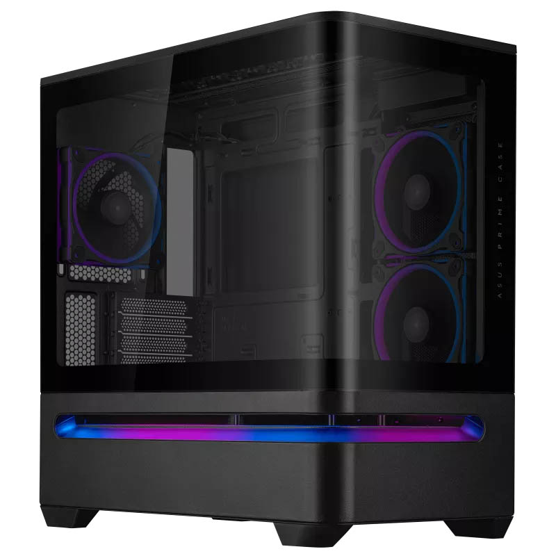 ASUS PC Case Prime mATX Panoramic Curved Tempered Glass Panels Aura Sync Light Band 3x Pre-Installed Fans USB-C AP202 ARGB Black - Image 2