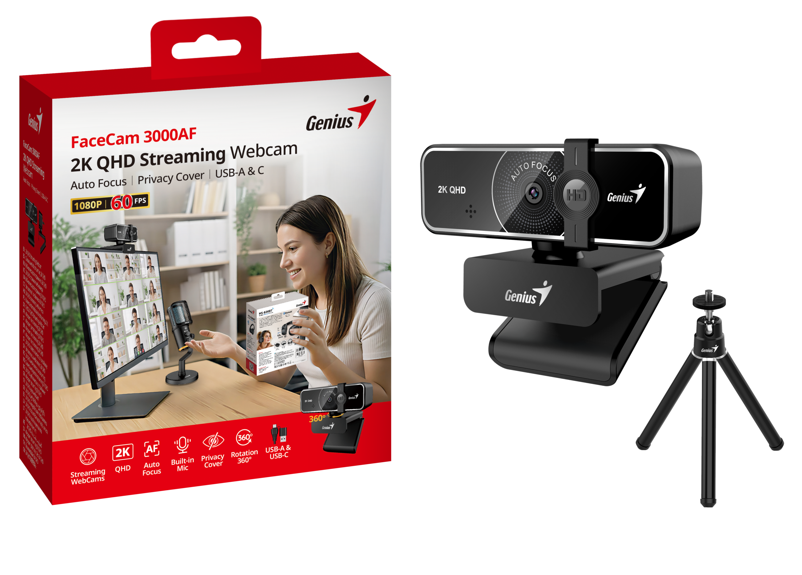 Genius PC Web Camera 2K with Tripod, AF USB-A+C FaceCam 3000AF - Image 10