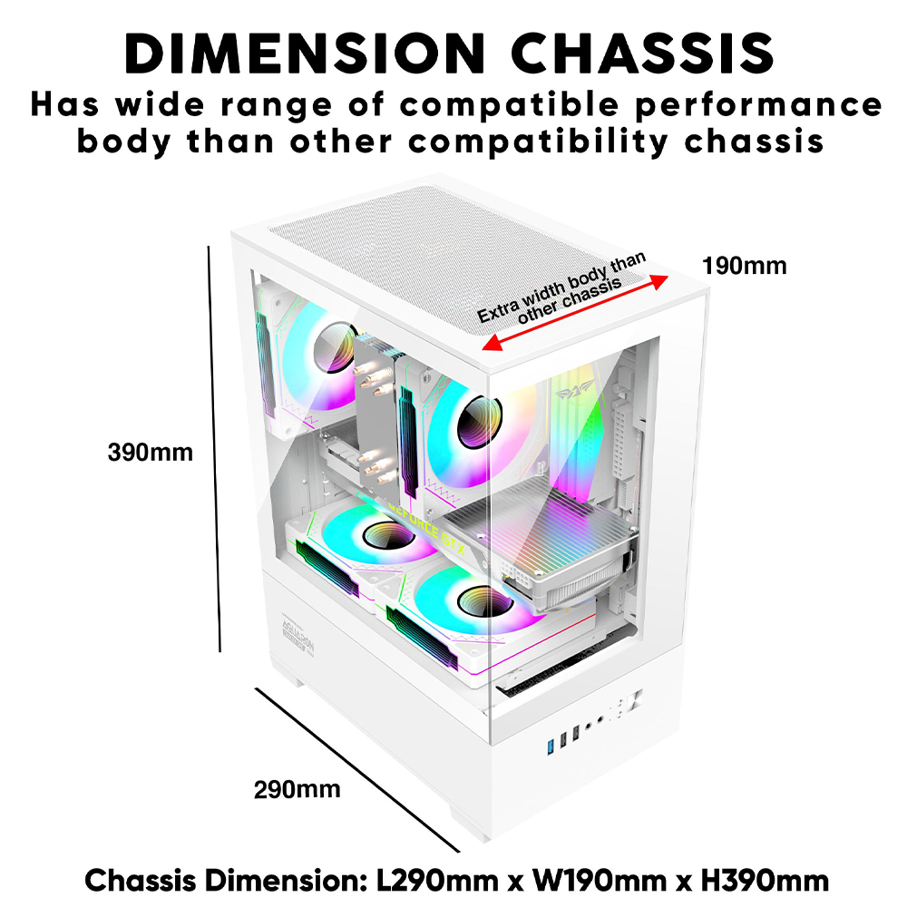 Armaggeddon Gaming Case M-ATX AQUARON NEMO White (3x Chroma Fans & 250W 80+ PSU) - Image 3