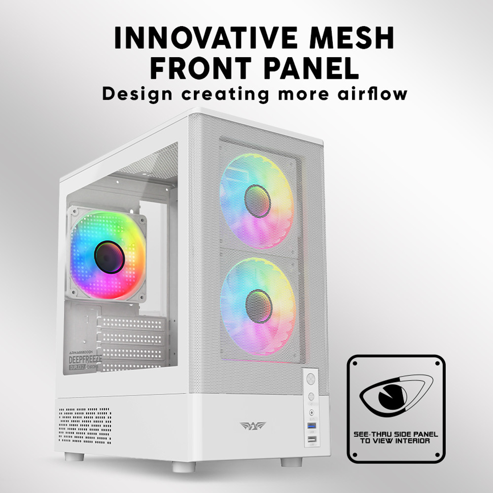 Armaggeddon Gaming Case M-ATX DEEPFREEZE DUPLEX 2 CHROMA White (3x Chroma Fans) - Image 3