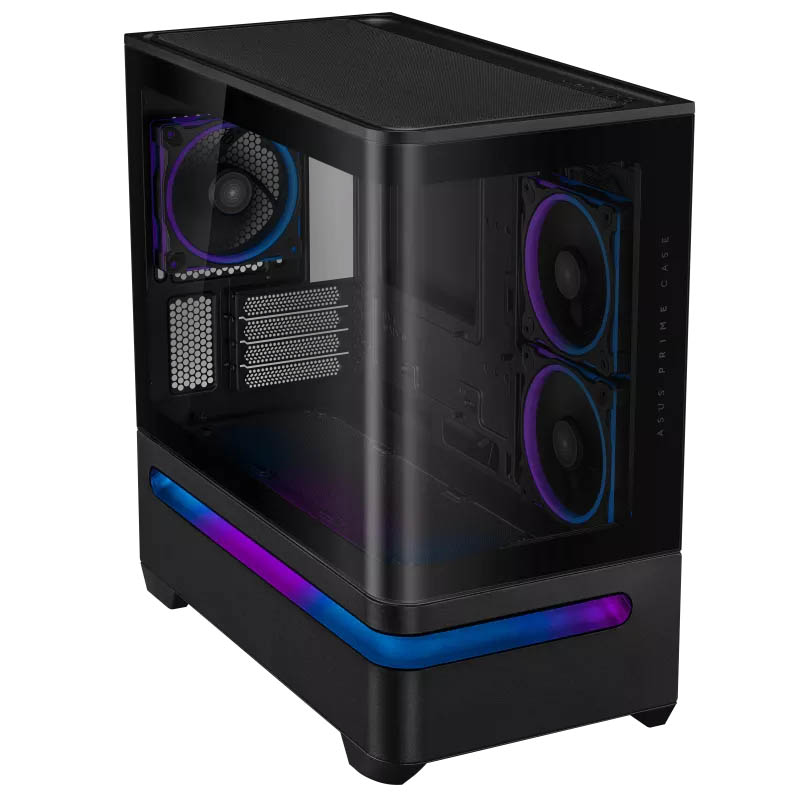 ASUS PC Case Prime mATX Panoramic Curved Tempered Glass Panels Aura Sync Light Band 3x Pre-Installed Fans USB-C AP202 ARGB Black - Image 3