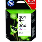 HP INK CARTRIDGE 2 PACK, BLACK AND TRI-COLOR, HP 304, FOR PRINTERS INKJET ALL IN ONE 2620, 2630, 2632, 2633, 3762 - 120 PAGES BLACK - 100 PAGES COLOR