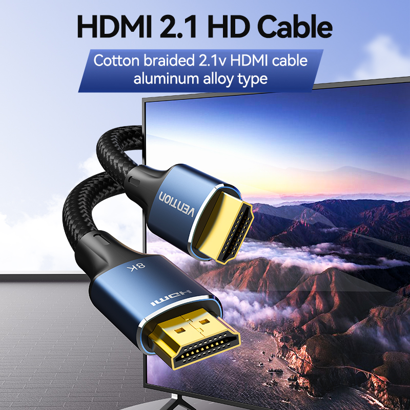 Vention HDMI Cable 2.1 8K60Hz Braided 1.0m Aluminium Blue ALGLF - Image 3