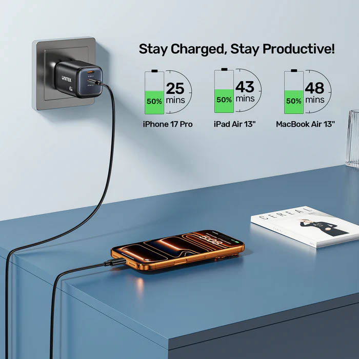 Unitek Charge Wall GaN 45W USBCx2 UK P1129 Black - Image 3