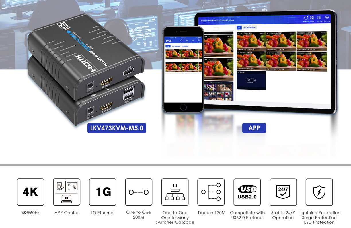 Lenkeng KVM HDMI Extender over IP 1G 4K60Hz 120m & Touch Screen Control LKV473KVM-M5.0 - Image 4