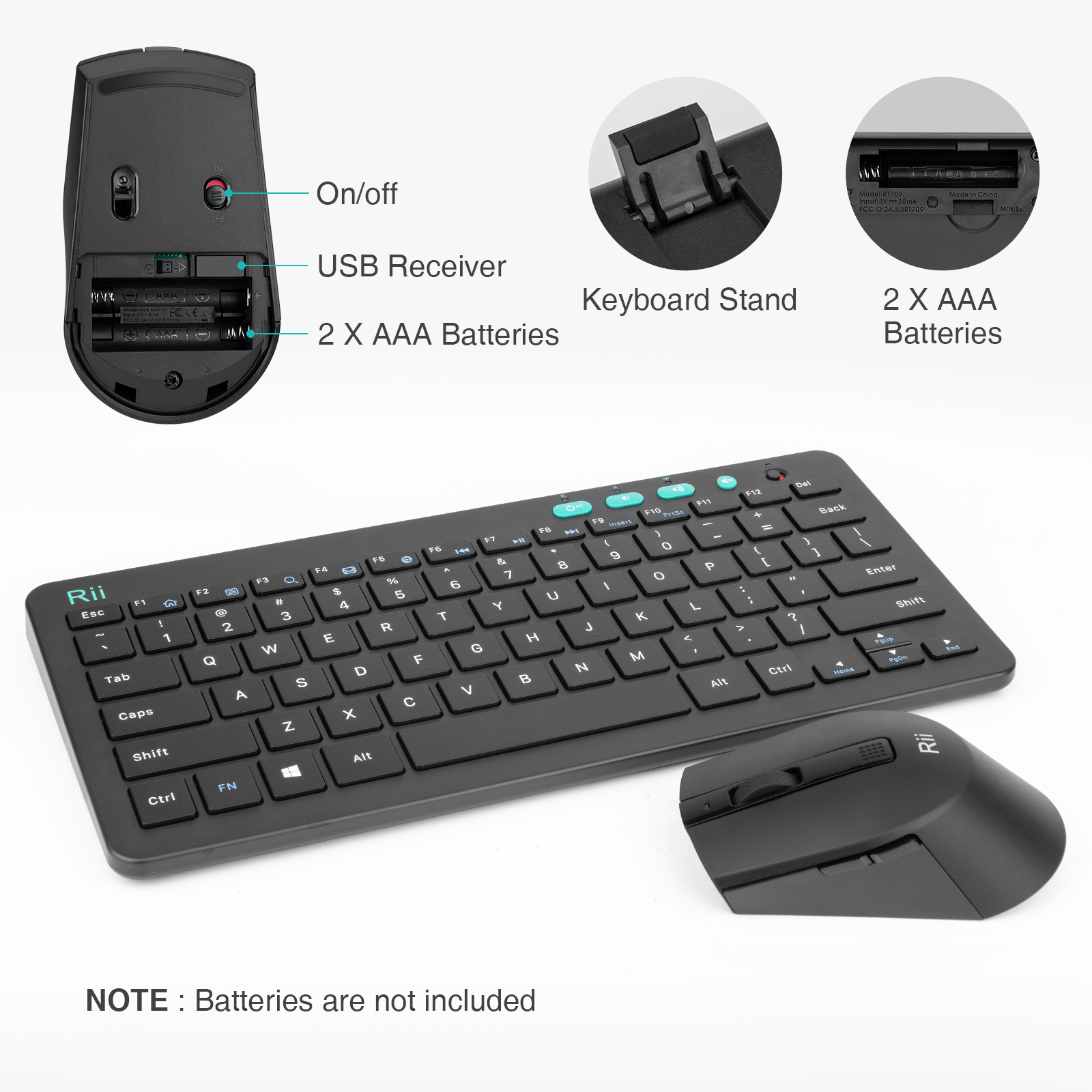 Rii Keyboard & Mouse Wireless 2.4GHz Combo Compact Size RKM709 - Image 4