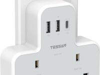 Tessan 2-Gang plug Through UK Charger 2 USB A USB C 13A TS-221-C
