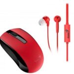 GENIUS HEADSET AND MOUSE WIRELESS MH-8100, 2.4 GHz, MOUSE: OPTICAL, 800-1600DPI, 3-BUTTONS, HEADSET / MICROPHONE, 20-20KHZ, CABLE 1.2M, 3.5MM JACK, RED