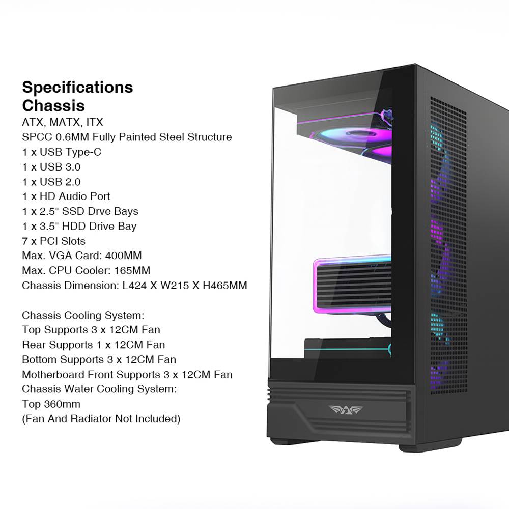 Armaggeddon Gaming Case ATX AQUARON XTREME X10 With 10x ARGB Fans - Image 9
