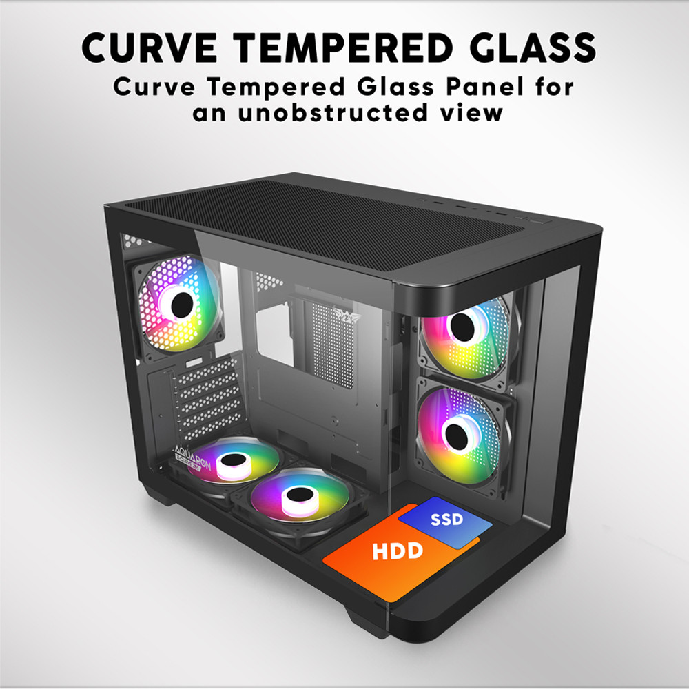 Armaggeddon Gaming Case ATX AQUARON X-Curve GiGa 10 E X10 With 10x ARGB Fans Black - Image 4