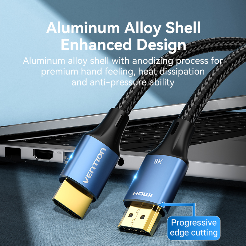 Vention HDMI Cable 2.1 8K60Hz Braided 1.0m Aluminium Blue ALGLF - Image 4