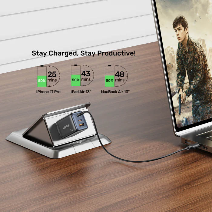 Unitek Charge Wall GaN 65W USBCx2 USBAx1 UK P1130 Black - Image 4