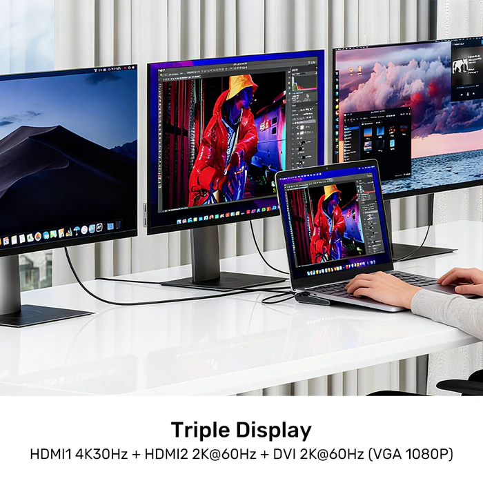 Unitek USB-C Hub Docking Station 11in1 USB3.0 2xHDMI/1xDVI/Gb Lan/Audio/PD100W D1147A - Image 5
