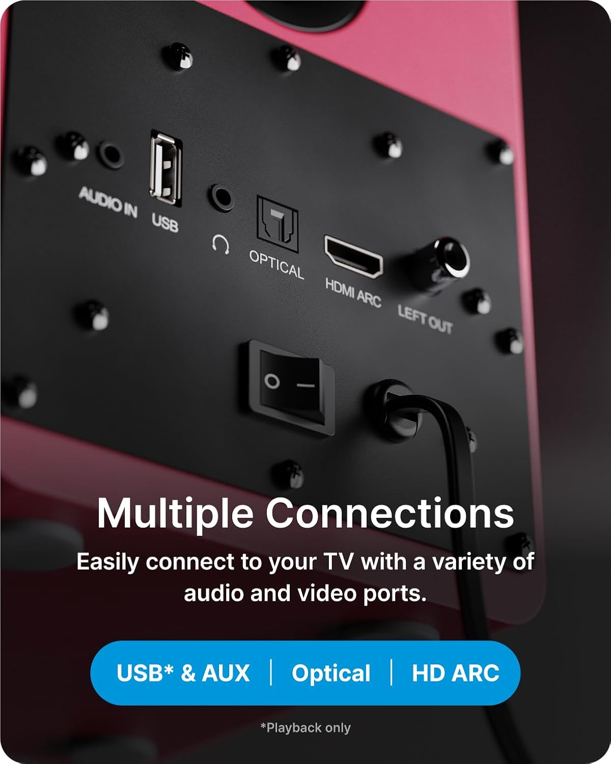 Majority Speakers Active D50X 60W 2.0 BT/USB/Optical/HDMI ARC Maroon (pair) - Image 5