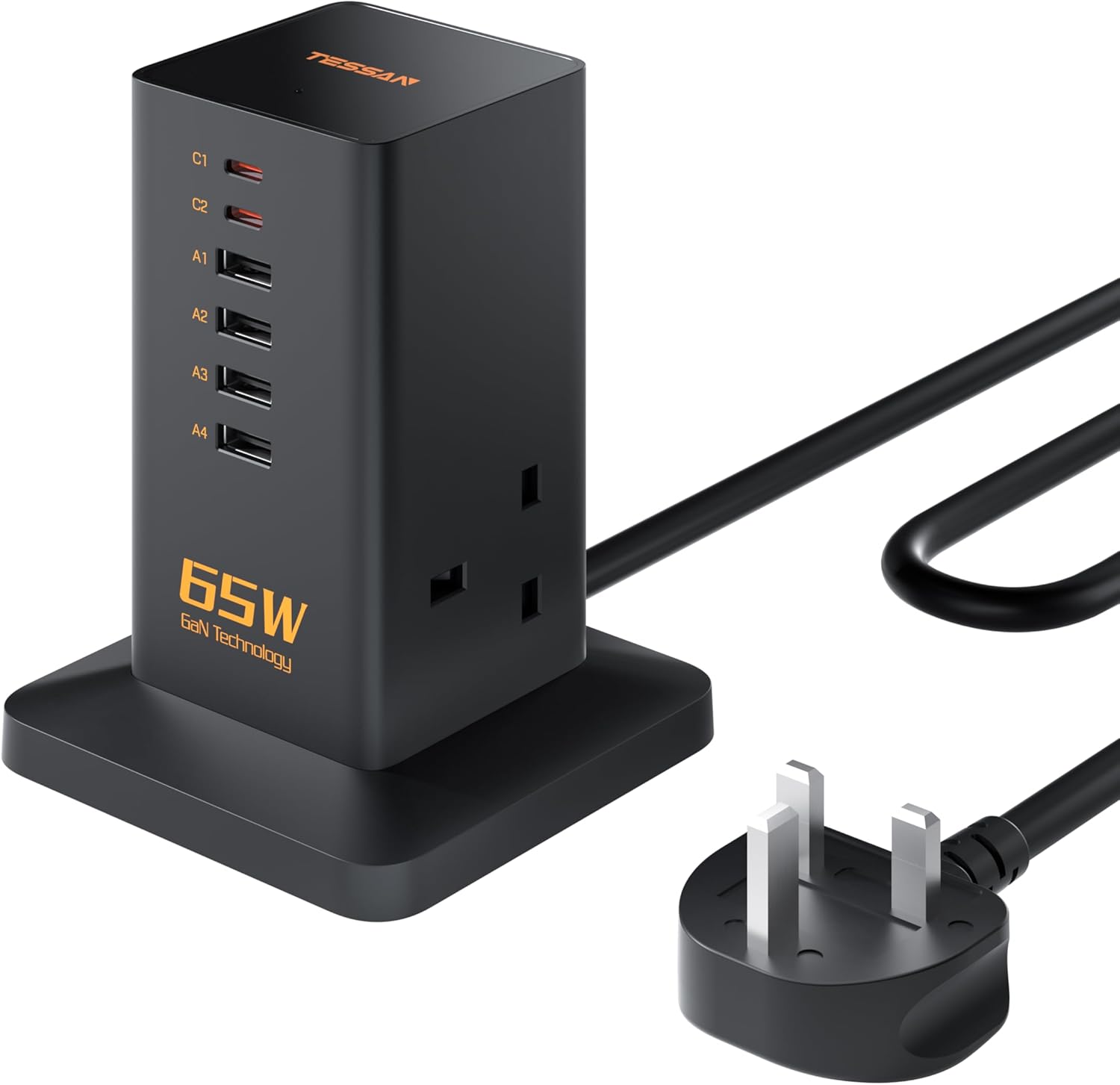 Tessan 2 Gang Extension 4 USB-A 2 USB C 2m 13A TS-FS02UK00