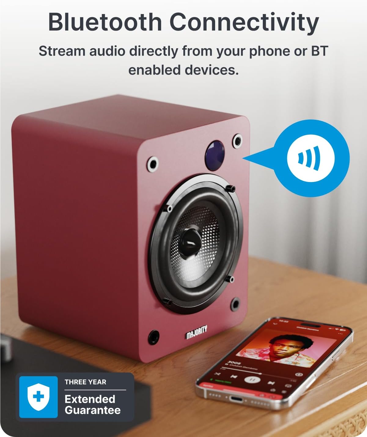Majority Speakers Active D50X 60W 2.0 BT/USB/Optical/HDMI ARC Maroon (pair) - Image 3