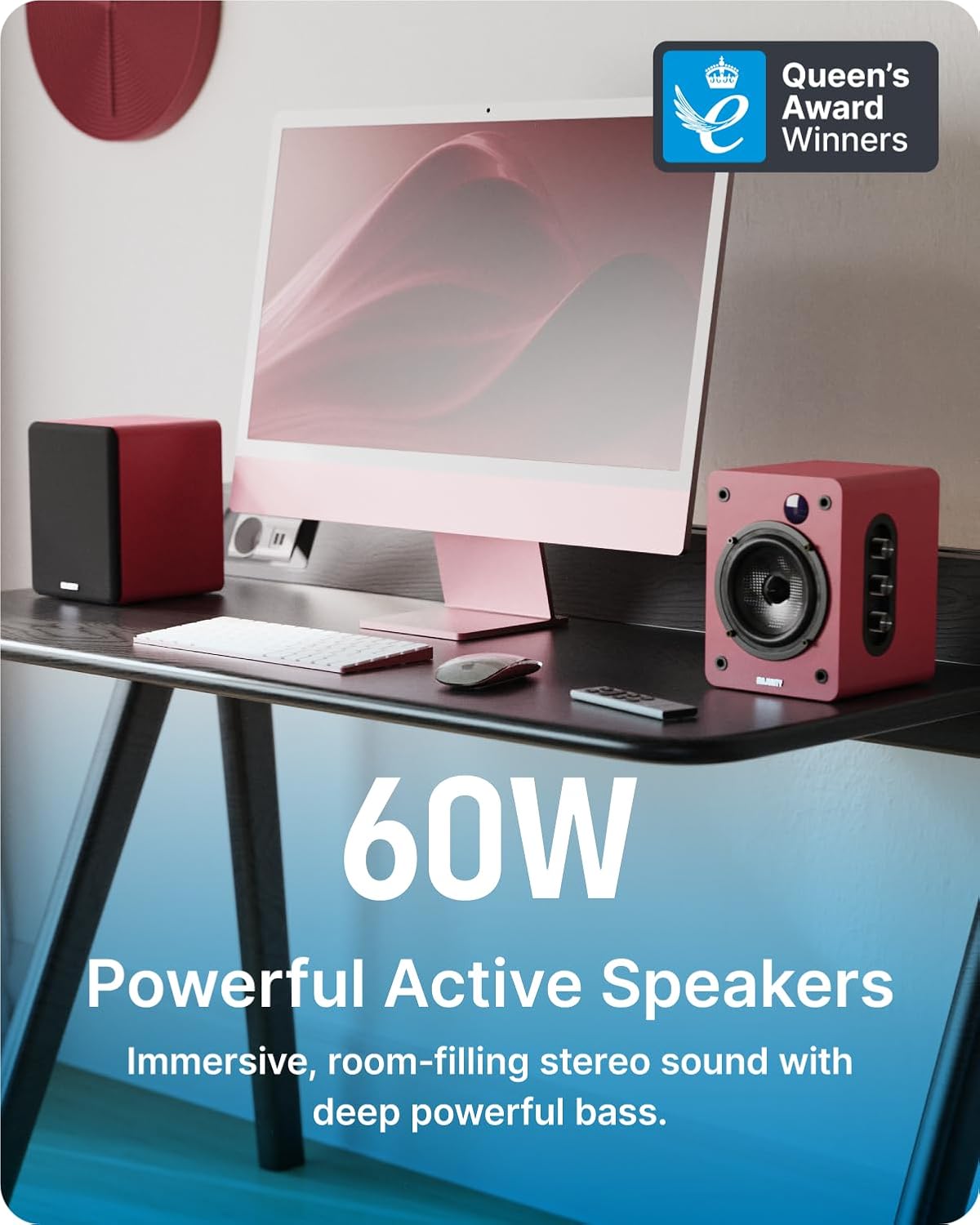 Majority Speakers Active D50X 60W 2.0 BT/USB/Optical/HDMI ARC Maroon (pair) - Image 2