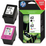 HP INK CARTRIDGE 2 PACK BLACK & TRI - COLOR, HP 62, FOR MOBILE PRINTERS 200 & 250 - 200 PAGES BLACK & 165 PAGES COLOR