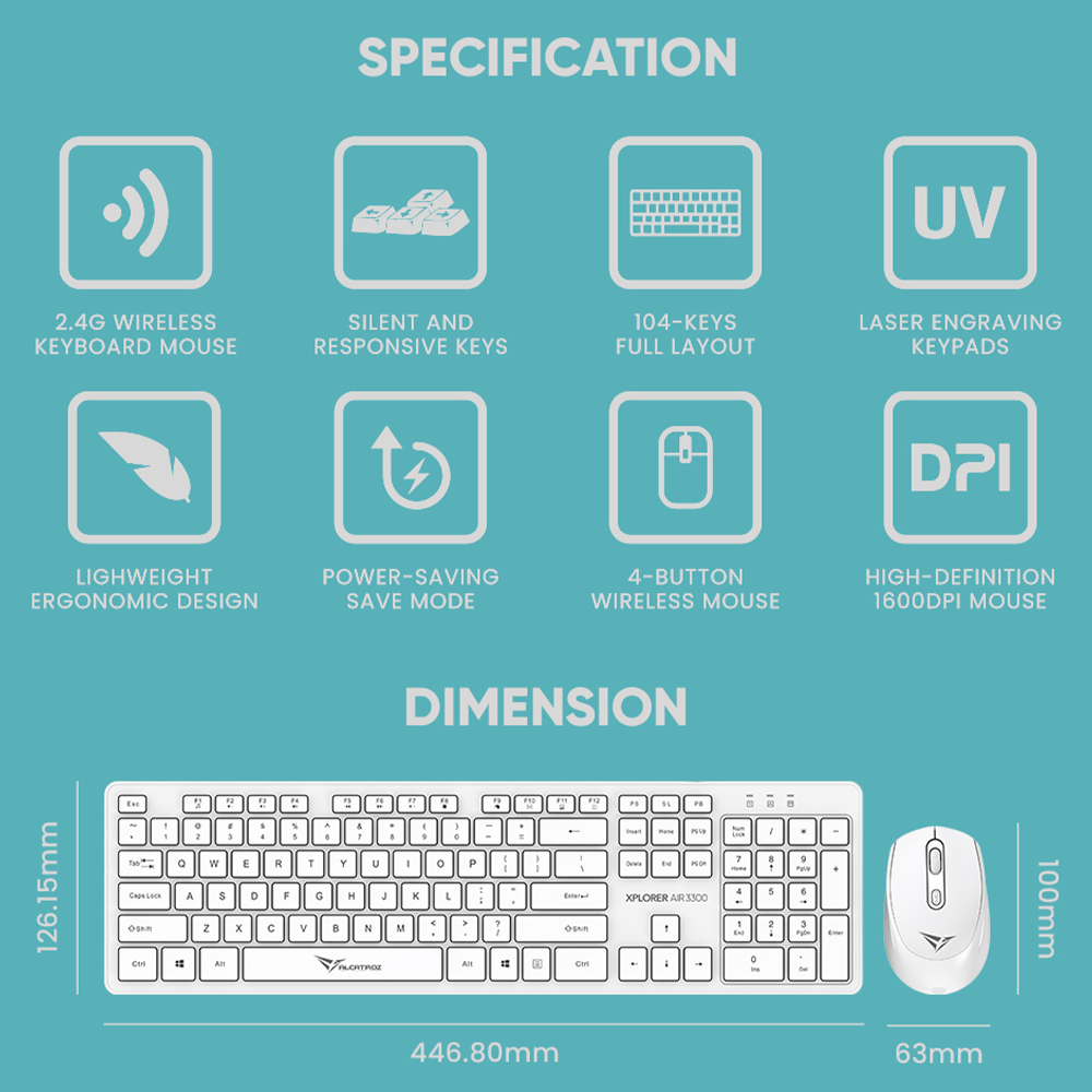 Alcatroz Keyboard & Mouse Wireless Xplorer AIR 3300 White - Image 6