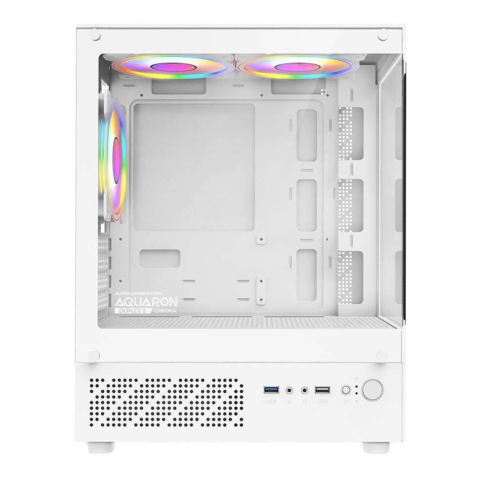 Armaggeddon Gaming Case M-ATX AQUARON DUPLEX 2 CHROMA White (3x Chroma Fans) - Image 4