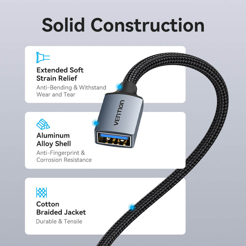 Vention IT Cable USB-A 3.0 M-F Extension Braided Aluminium 3.0m Grey CBLHI - Image 9
