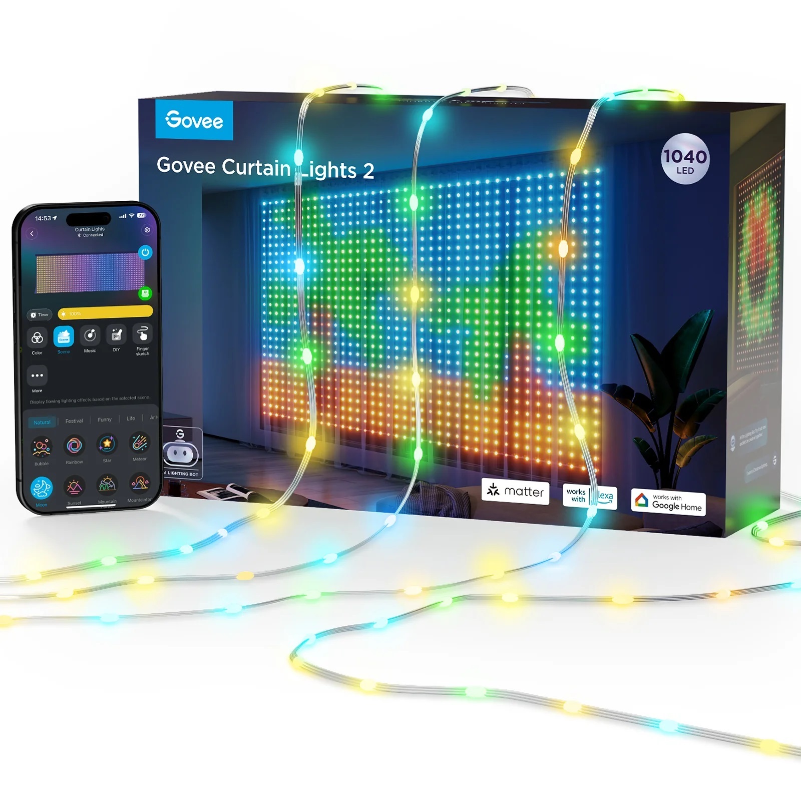 Govee H70B4 LED Curtain Lights 2 WiFi & BT RGBIC 3mx2.0m IP65 (EU)