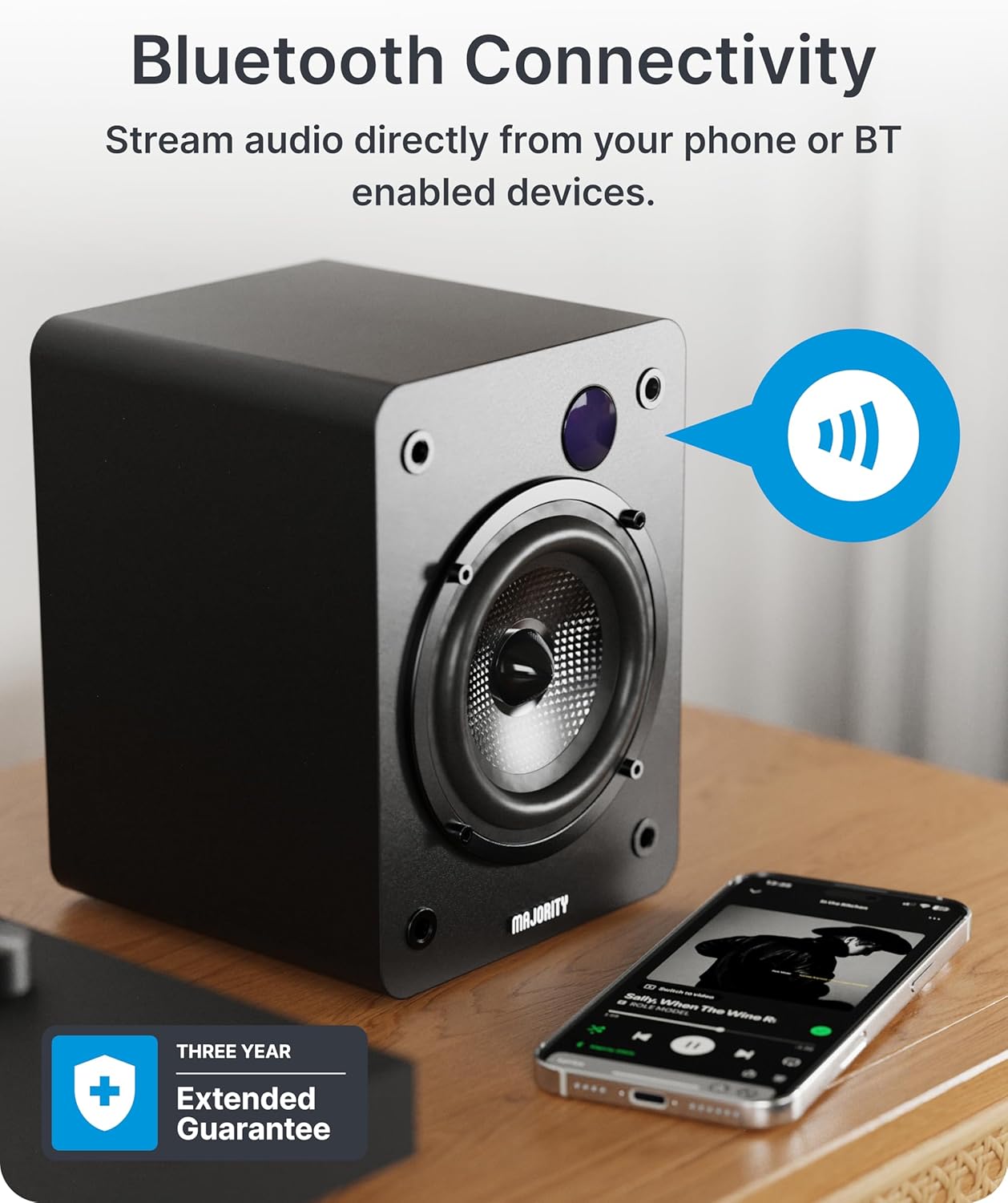 Majority Speakers Active D50X 60W 2.0 BT/USB/Optical/HDMI ARC Black (pair) - Image 5